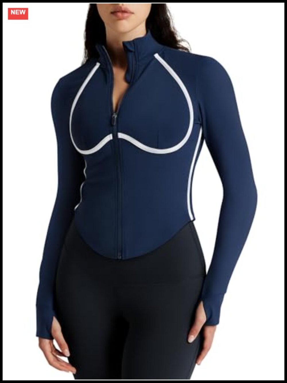 Cropped Zip Up Athletic Jacket with Thumb Holes